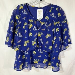 Disney Alice in Wonderland‎ 70th Anniversary Mary Blair Floral Ruffle Blouse